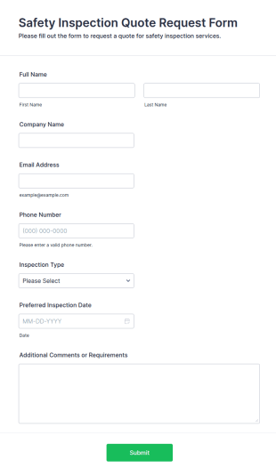 Safety Inspection Quote Request Form Template