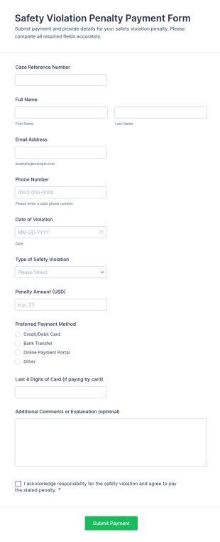 Safety Violation Penalty Payment Form Template