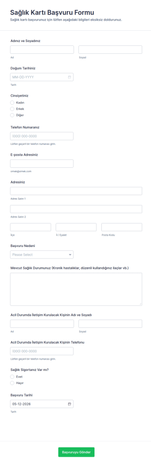 Sağlık Kartı Başvuru Form Şablonu