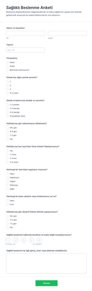 Sağlıklı Beslenme Anketi Form Şablonu