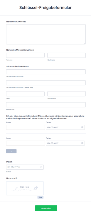 Schlüssel Freigabeformular