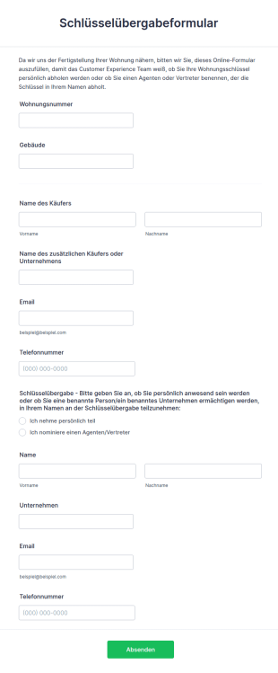 Schlüsselübergabeformular
