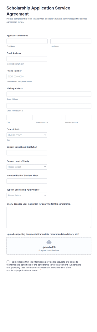Scholarship Application Service Agreement Form Template