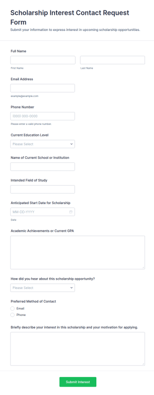 Scholarship Interest Contact Request Form Template