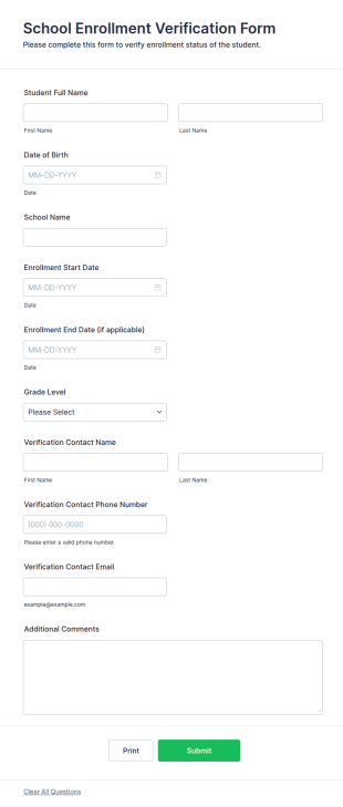 School Enrollment Verification Form Template