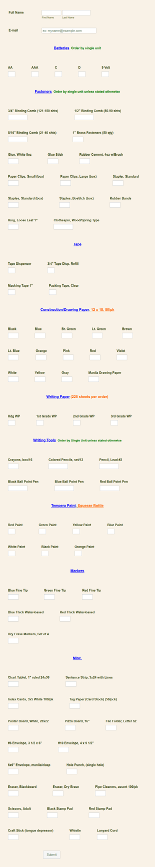 School Material Request Form Template
