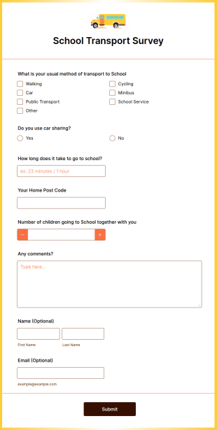 School Transport Survey Form Template