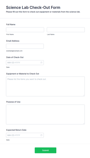 Science Lab Check Out Form Template