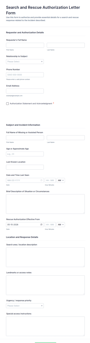 Search And Rescue Authorization Letter Form Template