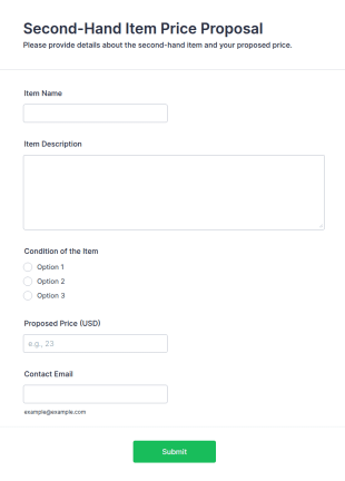 Second Hand Item Price Proposal Form Template