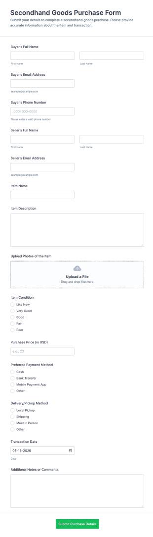 Secondhand Goods Purchase Form Template