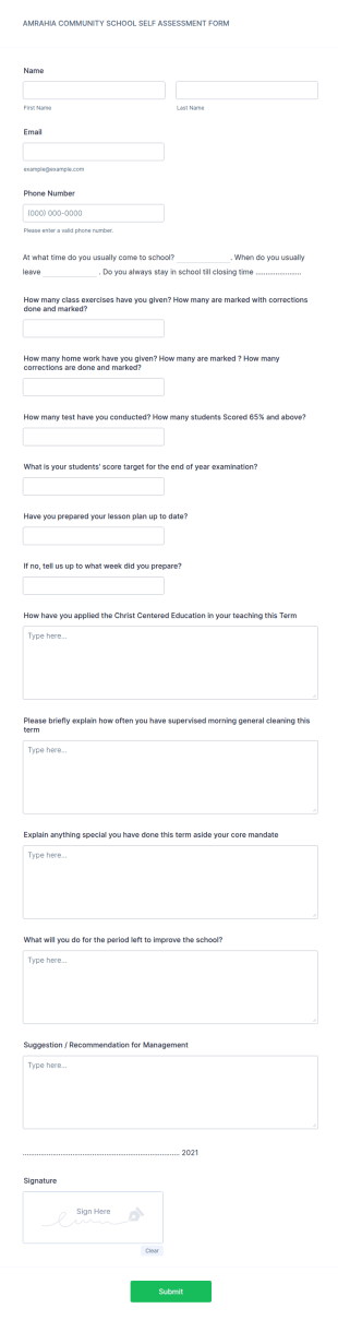 Self Appraisal Form Template