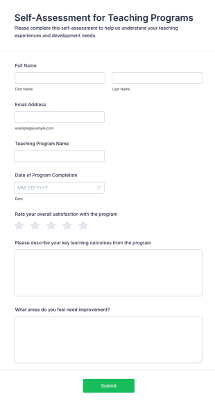 Self Assessment For Teaching Programs Form Template