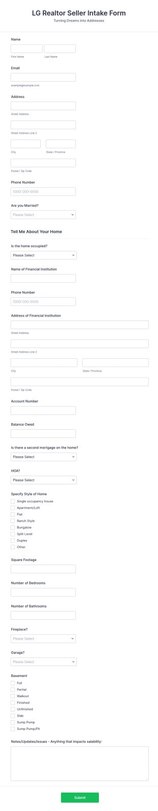 Realtor Seller Intake Form Template