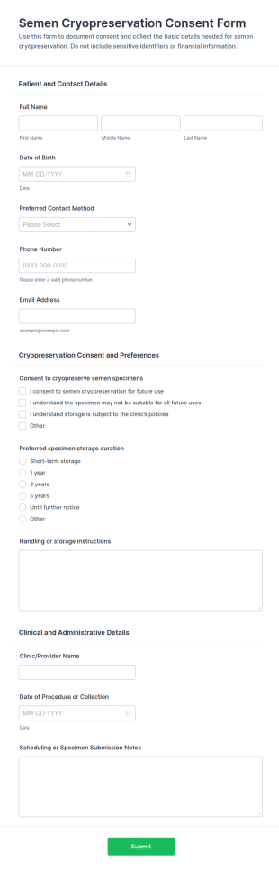 Semen Cryopreservation Consent Form Template