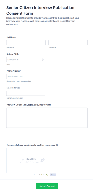 Senior Citizen Interview Publication Consent Form Template