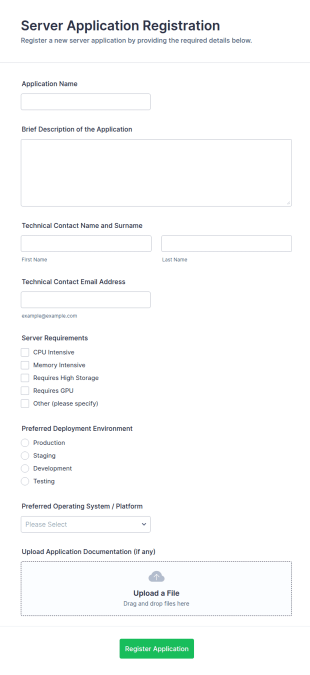 Server Application Registration Form Template