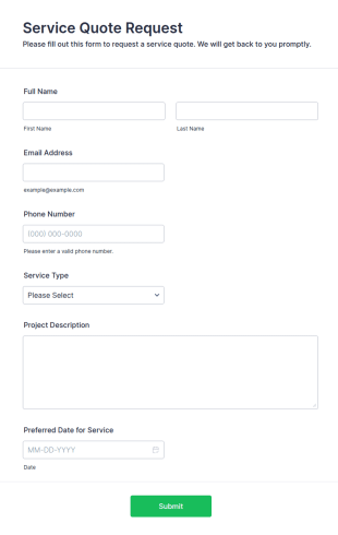 Service Quote Request Form Template