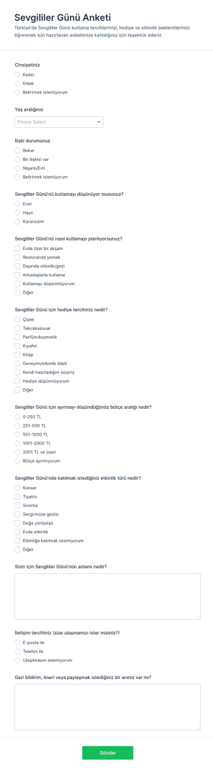 Sevgililer Günü Anketi Form Şablonu