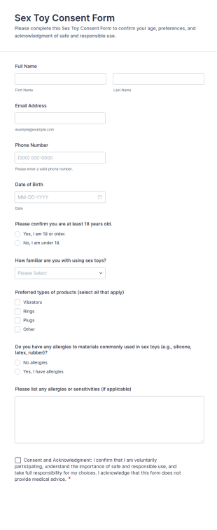 Sex Toy Consent Form Template