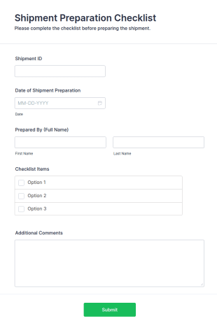Shipment Preparation Checklist Form Template