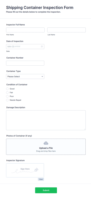 Shipping Container Inspection Form Template