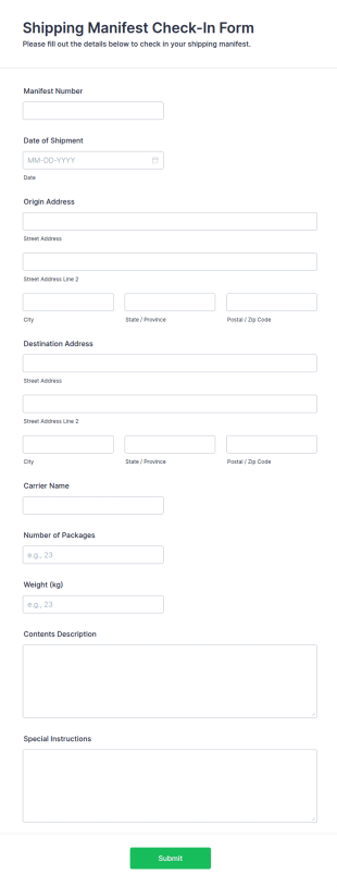 Shipping Manifest Check In Form Template