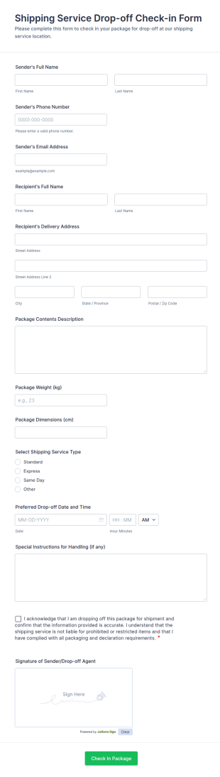 Shipping Service Drop Off Check In Form Template