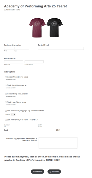 Shirt Orders Form Template