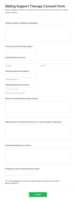 Sibling Support Therapy Consent Form Template