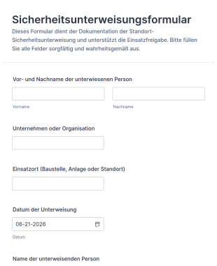 Sicherheitsunterweisung Für Den Standort Form