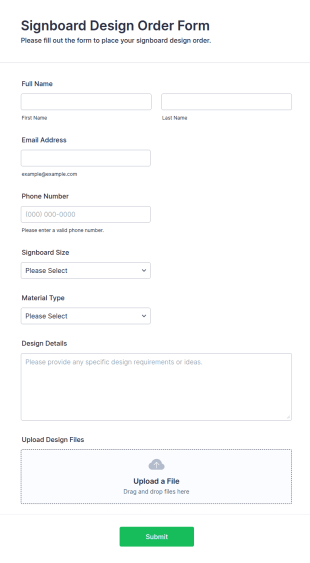 Signboard Design Order Form Template