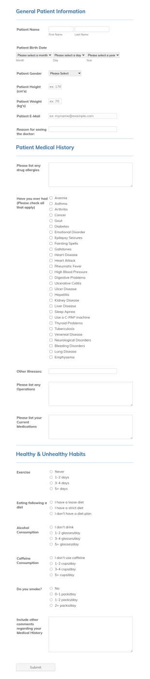 Simple Medical History Form Template