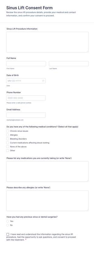 Sinus Lift Consent Form Template