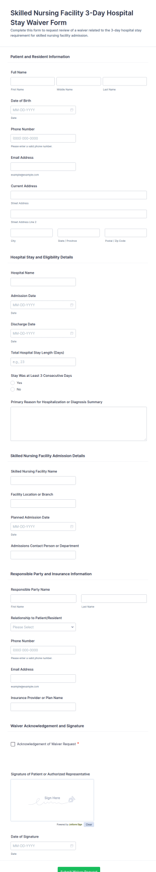 Skilled Nursing Facility 3 Day Hospital Stay Waiver Form Template