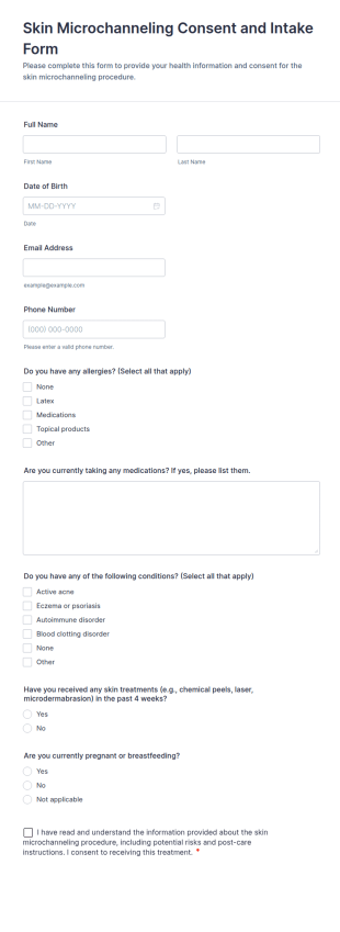 Skin Microchanneling Consent And Intake Form Template