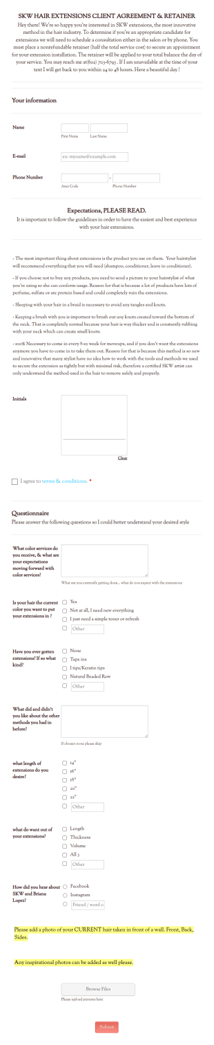 SKW Client Agreement Form Template