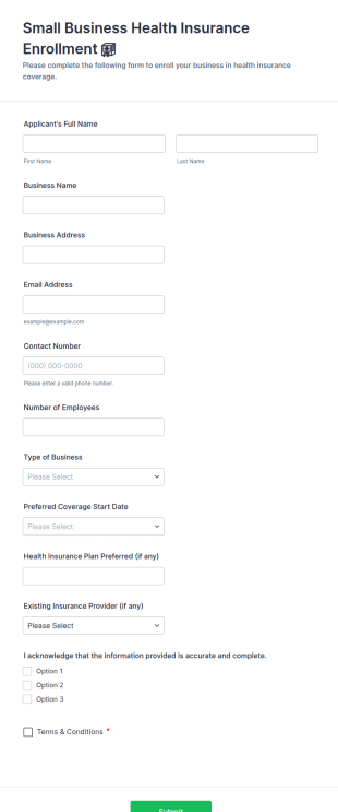 Small Business Health Insurance Enrollment 🏥 Form Template