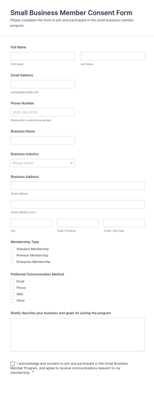 Small Business Member Consent Form Template