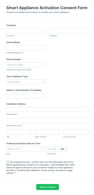 Smart Appliance Activation Consent Form Template