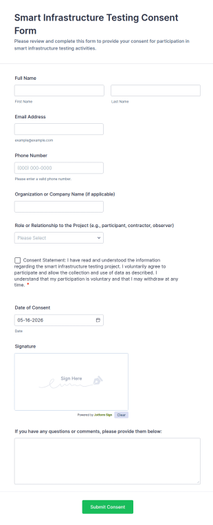 Smart Infrastructure Testing Consent Form Template