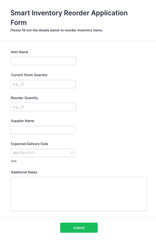 Smart Inventory Reorder Application Form Template