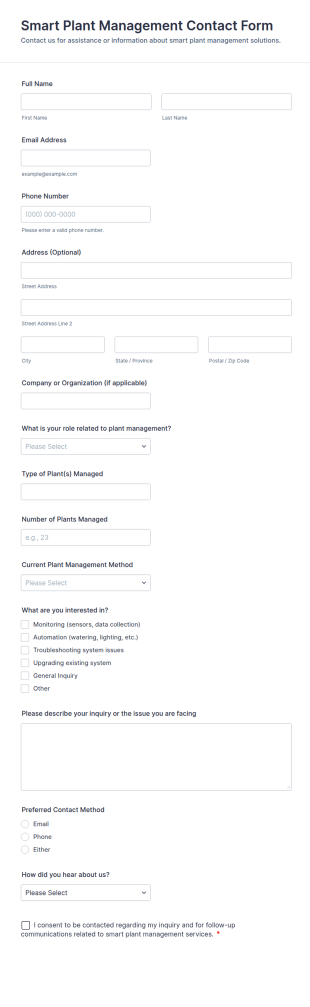 Smart Plant Management Contact Form Template