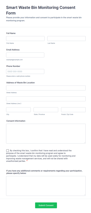 Smart Waste Bin Monitoring Consent Form Template