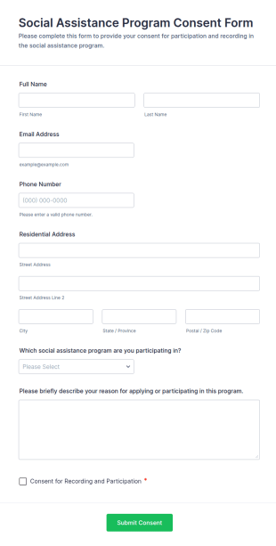 Social Assistance Program Consent Form Template