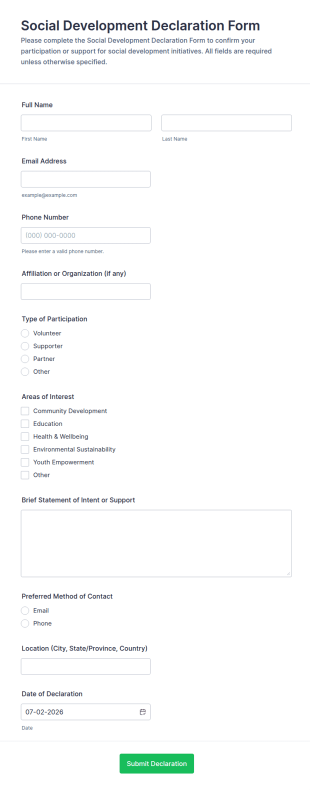 Social Development Declaration Form Template