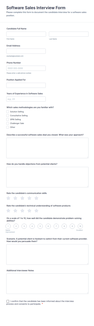 Software Sales Interview Form Template