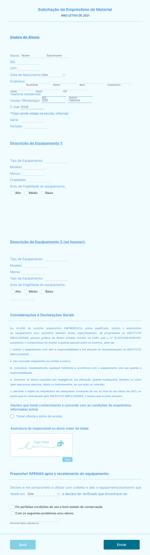 Solicitação De Empréstimo De Material   ANO LETIVO DE 2021