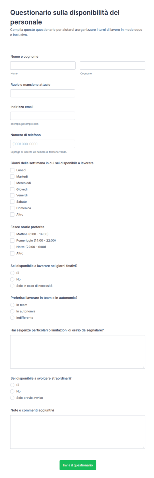 Sondaggio Sulla Disponibilità Del Personale