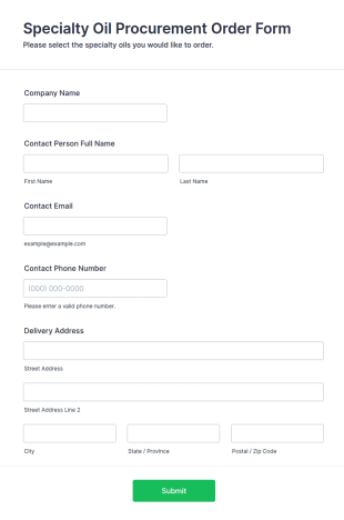 Specialty Oil Procurement Order Form Template